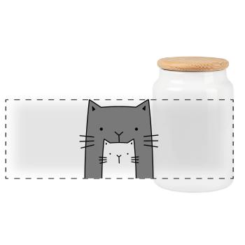 zwei Katzen I große und kleine Katze Geschenk - Panorama Keksdose mit Holzdeckel - Weiß - Vorne