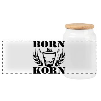 Korn , Party , Weizenkorn ,Born for Korn(25) - Panorama Keksdose mit Holzdeckel - Weiß - Vorne