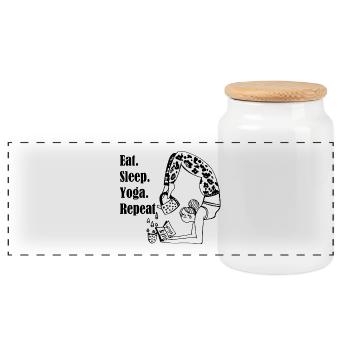 Yoga - Panoramic Cookie Jar with Wooden Lid - white - Front