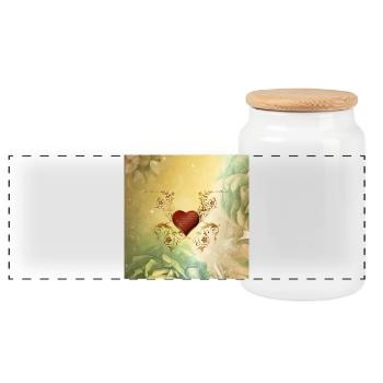 Wonderful decorative heart - Panoramic Cookie Jar with Wooden Lid - white - Front