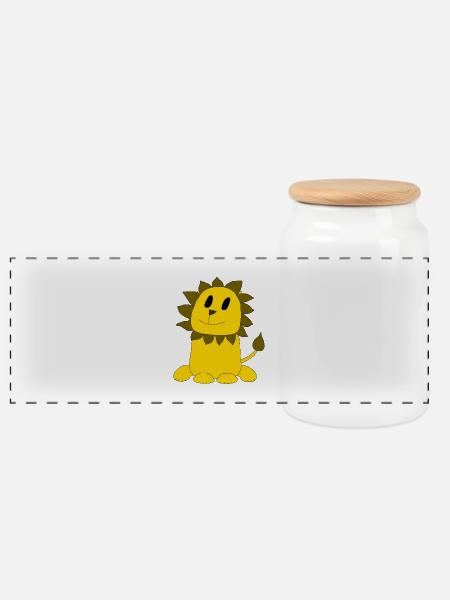 Lustiger Löwe Leo - Panorama Keksdose mit Holzdeckel - Weiß