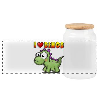 J’aime Dino Dessin animé Bébé Amour Dinosaure T-Rex - Boîte à biscuits avec couvercle en bois - blanc - Devant