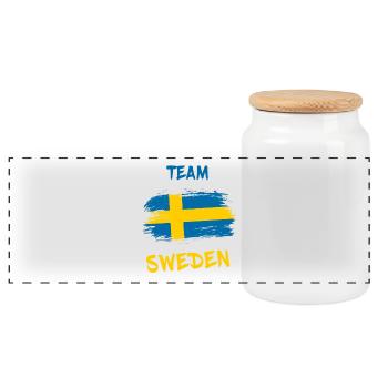 Team Schweden / Stockholm Geschenk Skandinavien - Panorama Keksdose mit Holzdeckel - Weiß - Vorne