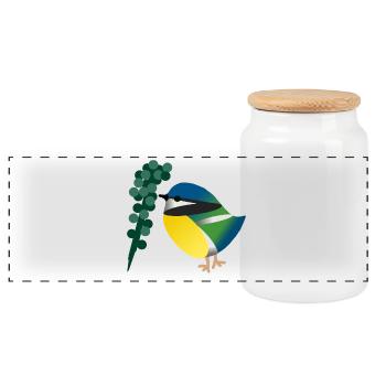 bird - Panoramic Cookie Jar with Wooden Lid - white - Front