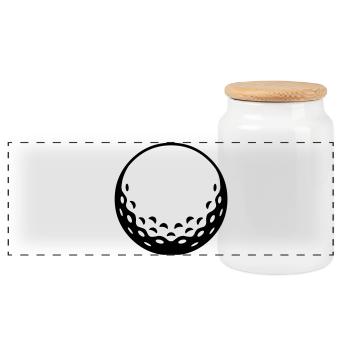 Golfball - einfärbbar - Panorama Keksdose mit Holzdeckel - Weiß - Vorne