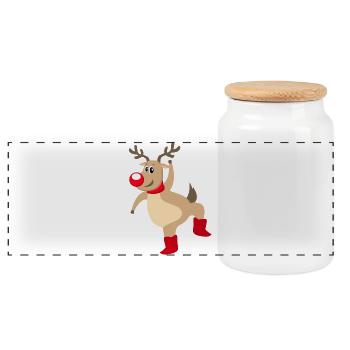 Rentier Rudolf Elch Weihnachten Rote Nase - Panorama Keksdose mit Holzdeckel - Weiß - Vorne