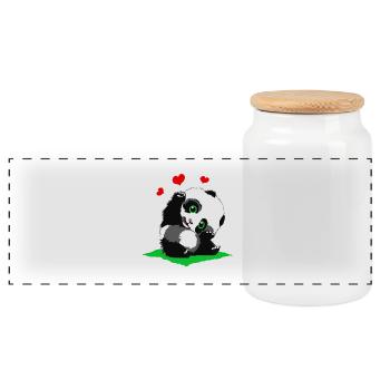 Cuddly panda with hearts - Panoramic Cookie Jar with Wooden Lid - white - Front