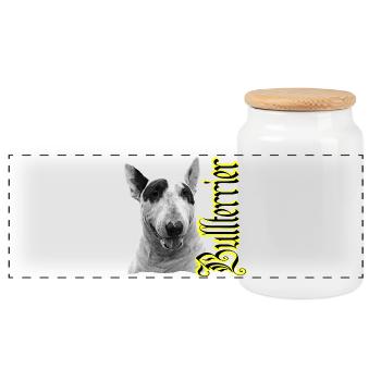 Bullterrier,Bulldog,Bulldogge,Hundekopf,Terrier, - Panorama Keksdose mit Holzdeckel - Weiß - Vorne