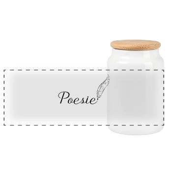 Poetry feather poetry lyric handwriting gift - Panoramic Cookie Jar with Wooden Lid - white - Front
