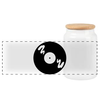 Music Record - Panoramic Cookie Jar with Wooden Lid - white - Front