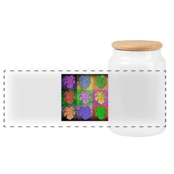 Monstera deliciosa Pop Art Pop-Art Popart Kunst - Panorama Keksdose mit Holzdeckel - Weiß - Vorne