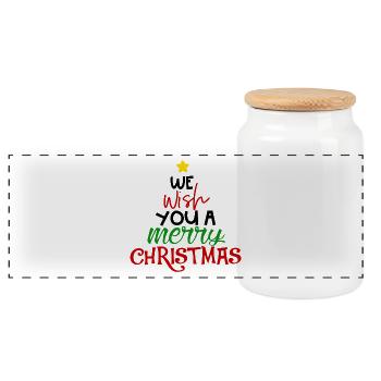 We wish you a merry christmas - Panoramic Cookie Jar with Wooden Lid - white - Front