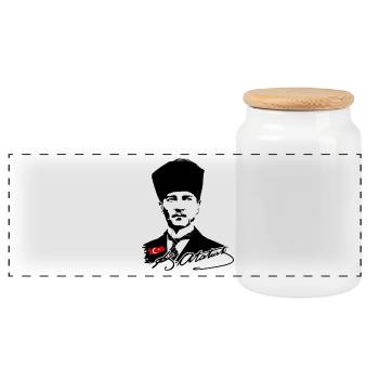 Atatürk Silhouette mit Türkflagge - Panorama Keksdose mit Holzdeckel - Weiß - Vorne