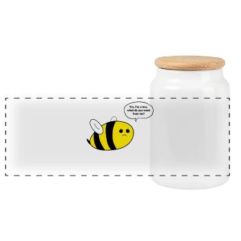 Thick bee bee gift - Panoramic Cookie Jar with Wooden Lid - white - Front