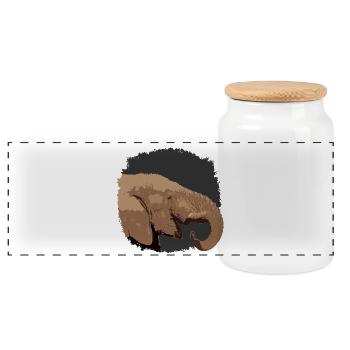 Elefantenkopf mit stilisiertem Look - Panorama Keksdose mit Holzdeckel - Weiß - Vorne