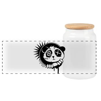 Sticker mit Panda Bär Kopf - Panorama Keksdose mit Holzdeckel - Weiß - Vorne