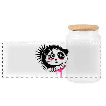 Ein Sticker mit Panda Bär Kopf - Panorama Keksdose mit Holzdeckel - Weiß - Vorne