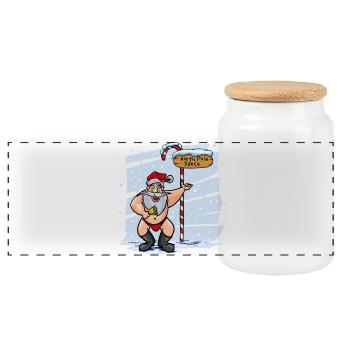 Sweet Santa Claus North Pole Christmas Xmas - Panoramic Cookie Jar with Wooden Lid - white - Front