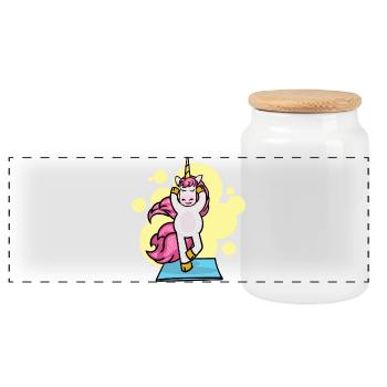 Pilates Unicorn Exercise Workout Workout Gym - Boîte à biscuits avec couvercle en bois - blanc - Devant