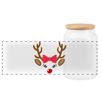 Süßes Rentier Gesicht Mädchen Weihnachten Xmas - Panorama Keksdose mit Holzdeckel - Weiß - Vorne