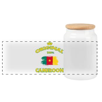 Cameroon Original 100% / Gift Africa - Panoramic Cookie Jar with Wooden Lid - white - Front