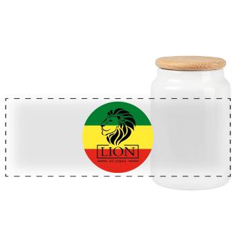 Lion of Judah - Jah Rastafari Reggae Roots Shirt - Panorama Keksdose mit Holzdeckel - Weiß - Vorne
