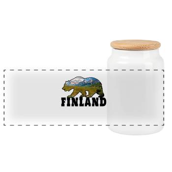 Finnland Bär mit Landschaft Geschenk Skandinavien - Panorama Keksdose mit Holzdeckel - Weiß - Vorne