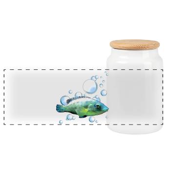 Colorful aquarium fish motif - Panoramic Cookie Jar with Wooden Lid - white - Front