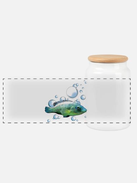 Buntes Aquarienfisch Motiv - Panorama Keksdose mit Holzdeckel - Weiß