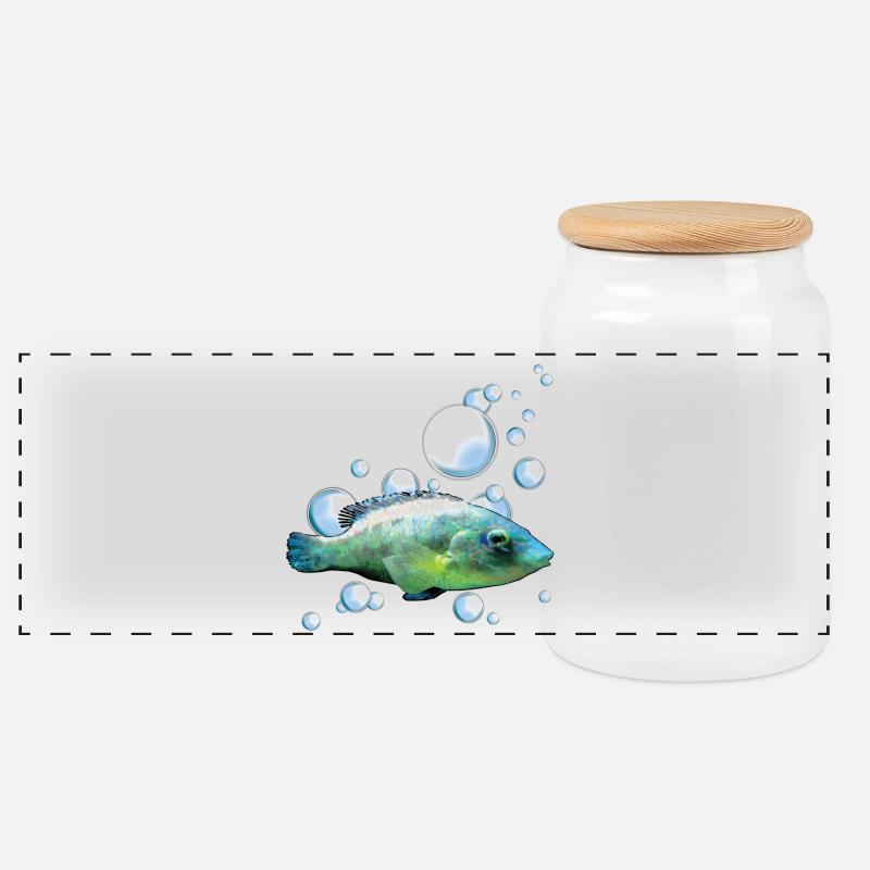 Buntes Aquarienfisch Motiv - Panorama Keksdose mit Holzdeckel - Weiß