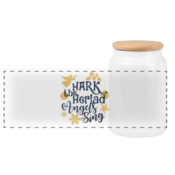 hark the herald angels sing - Panoramic Cookie Jar with Wooden Lid - white - Front