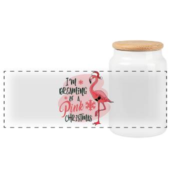 in the dreaming of a pink christmas - Panoramic Cookie Jar with Wooden Lid - white - Front