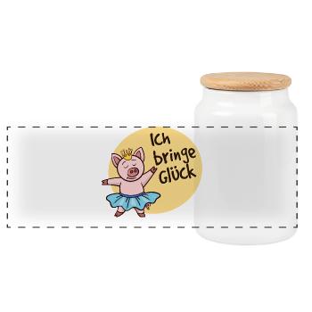 Lucky lucky charm sweet lucky pig saying - Panoramic Cookie Jar with Wooden Lid - white - Front