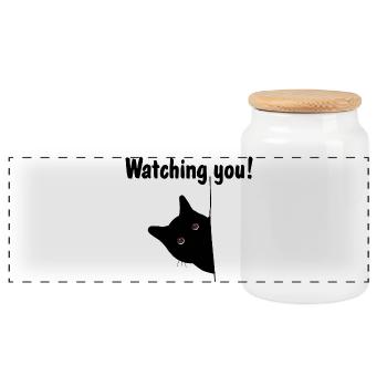 Le chat noir te regarde! - Boîte à biscuits avec couvercle en bois - blanc - Devant