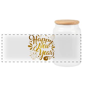 happy New Year - Panoramic Cookie Jar with Wooden Lid - white - Front