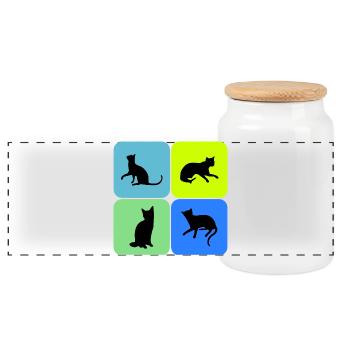 Cat Cat Cat Cat Cat Cat, Gift - Panoramic Cookie Jar with Wooden Lid - white - Front