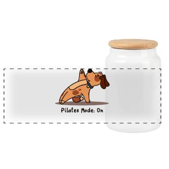 Sweet Dog Pilates Fitness Workout Workout Gym - Panoramic Cookie Jar with Wooden Lid - white - Front