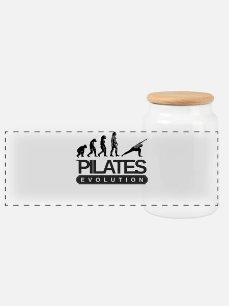 Pilates Evolution Fitness Training Spruch - Panorama Keksdose mit Holzdeckel - Weiß
