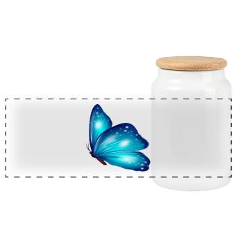 Butterfly Gift Shirt Blue Exotic Animal - Panoramic Cookie Jar with Wooden Lid - white - Front