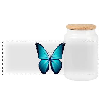 Butterfly Gift Shirt Brown Blue Exotic Animal - Panoramic Cookie Jar with Wooden Lid - white - Front