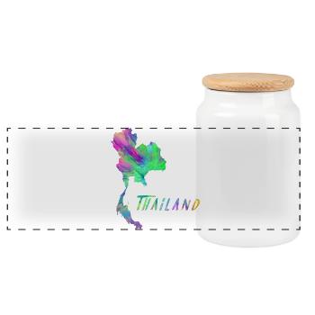 Thailand Map in Colorful Design Gift - Panoramic Cookie Jar with Wooden Lid - white - Front