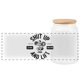 Shut Up And Lift - Panoramic Cookie Jar with Wooden Lid - white - Front