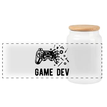 Game Dev - Panorama Keksdose mit Holzdeckel - Weiß - Vorne