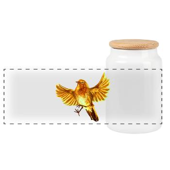 oiseau jaune - Boîte à biscuits avec couvercle en bois - blanc - Devant