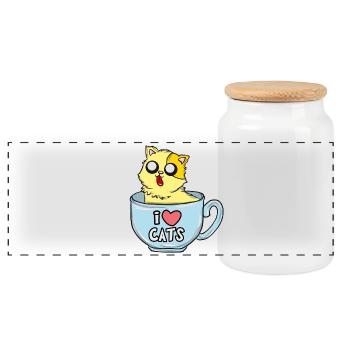 I love cats! - Panoramic Cookie Jar with Wooden Lid - white - Front