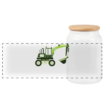 Excavator construction site crane construction trailer daycare excavator driver - Panoramic Cookie Jar with Wooden Lid - white - Front
