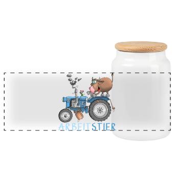 Cheval de trait drôle - Boîte à biscuits avec couvercle en bois - blanc - Devant