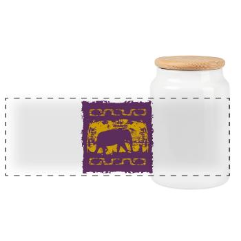 Elephant silhouette with tribal motifs - Panoramic Cookie Jar with Wooden Lid - white - Front