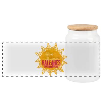 Îles Baléares Motifs de l’île du Soleil - Boîte à biscuits avec couvercle en bois - blanc - Devant