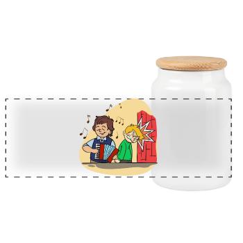 Ziehharmonika Akkordeon Lustig Cartoon Comic Musik - Panorama Keksdose mit Holzdeckel - Weiß - Vorne